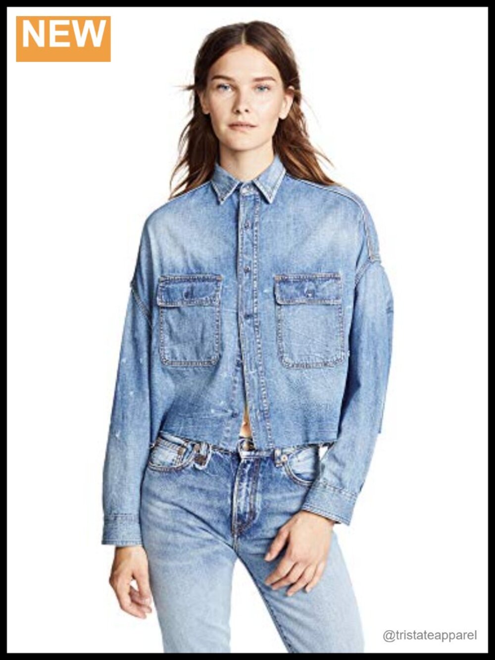 R13 Cropped Denim Button Down Shirt